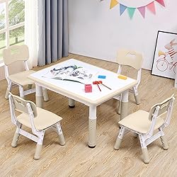 Adjustable Kids Table & Chairs Set for Ages 3-8