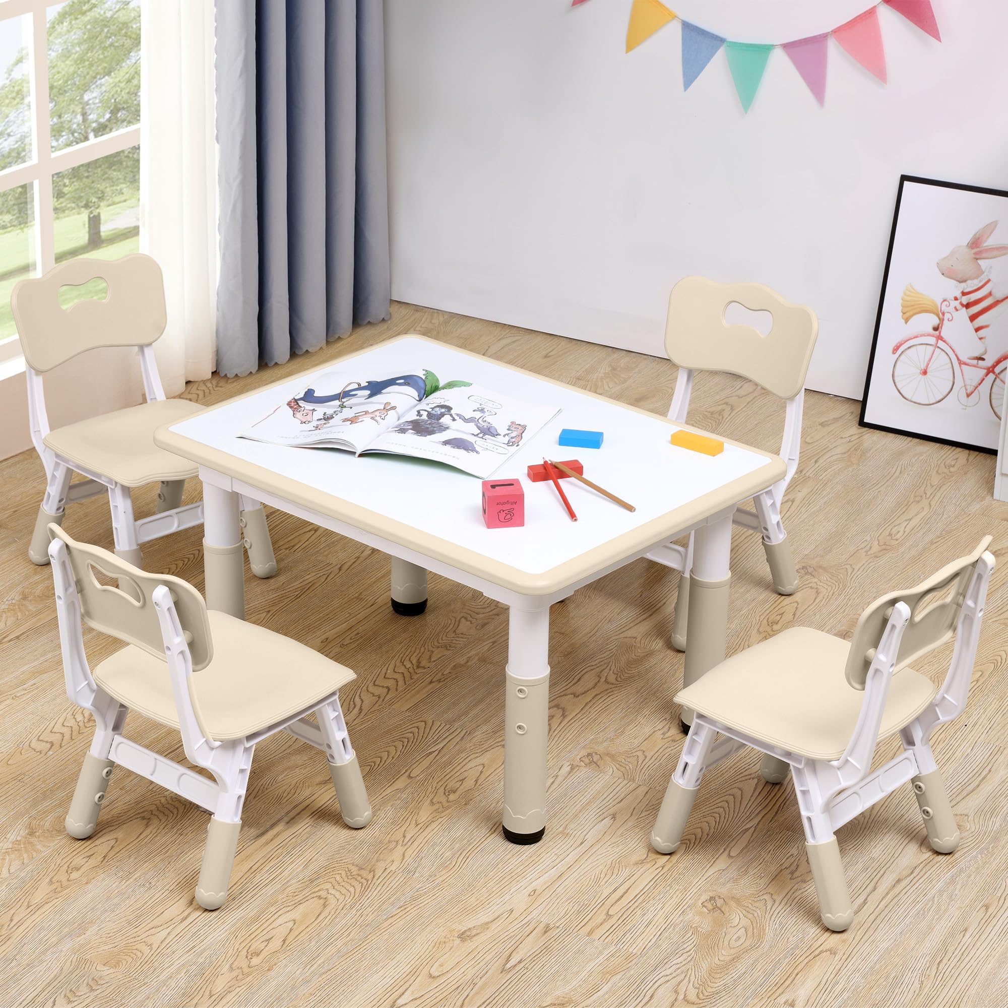 Adjustable Kids Table & Chairs Set for Ages 3-8