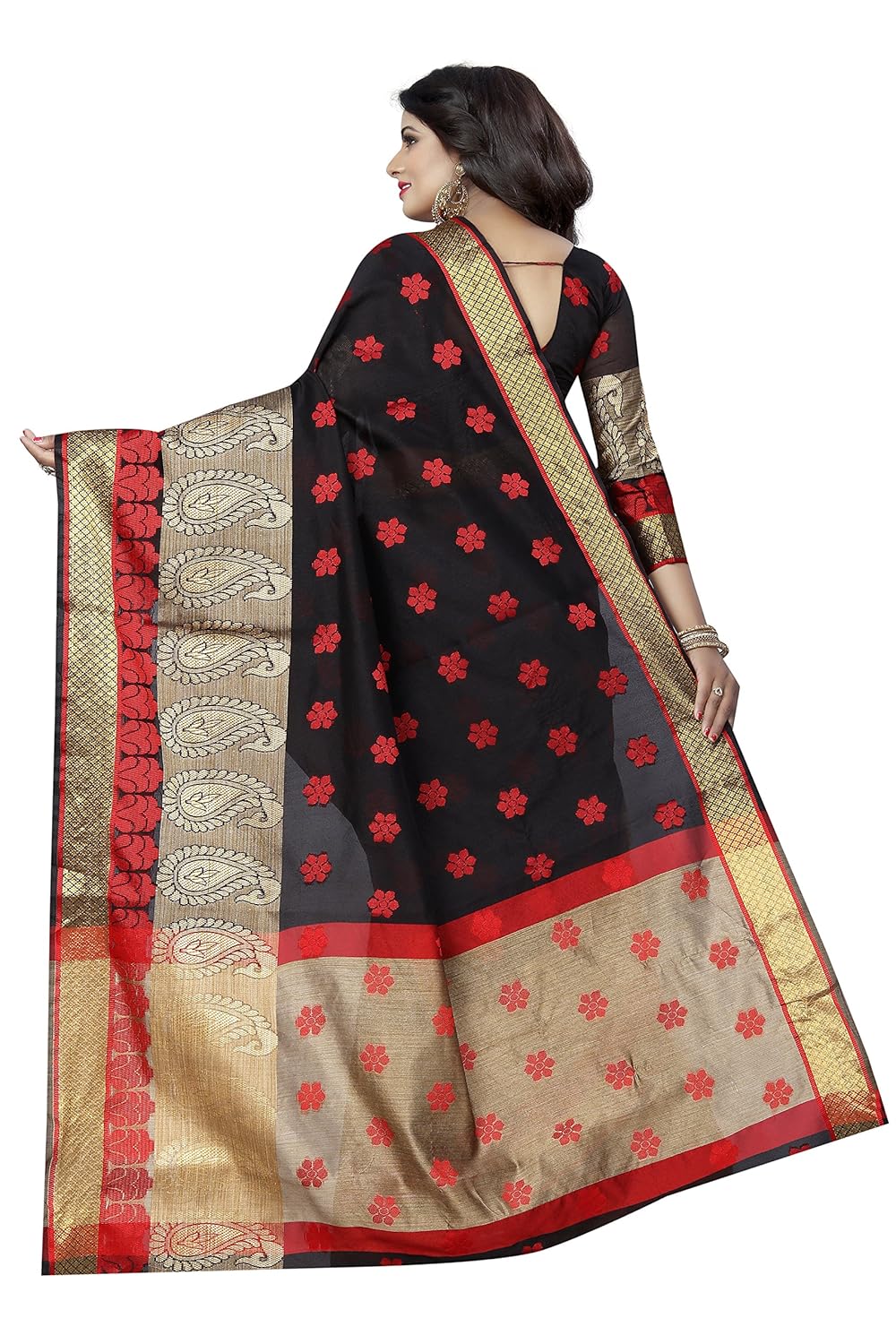 satyam weaves women's ethnic wear polycotton saree. (mango)