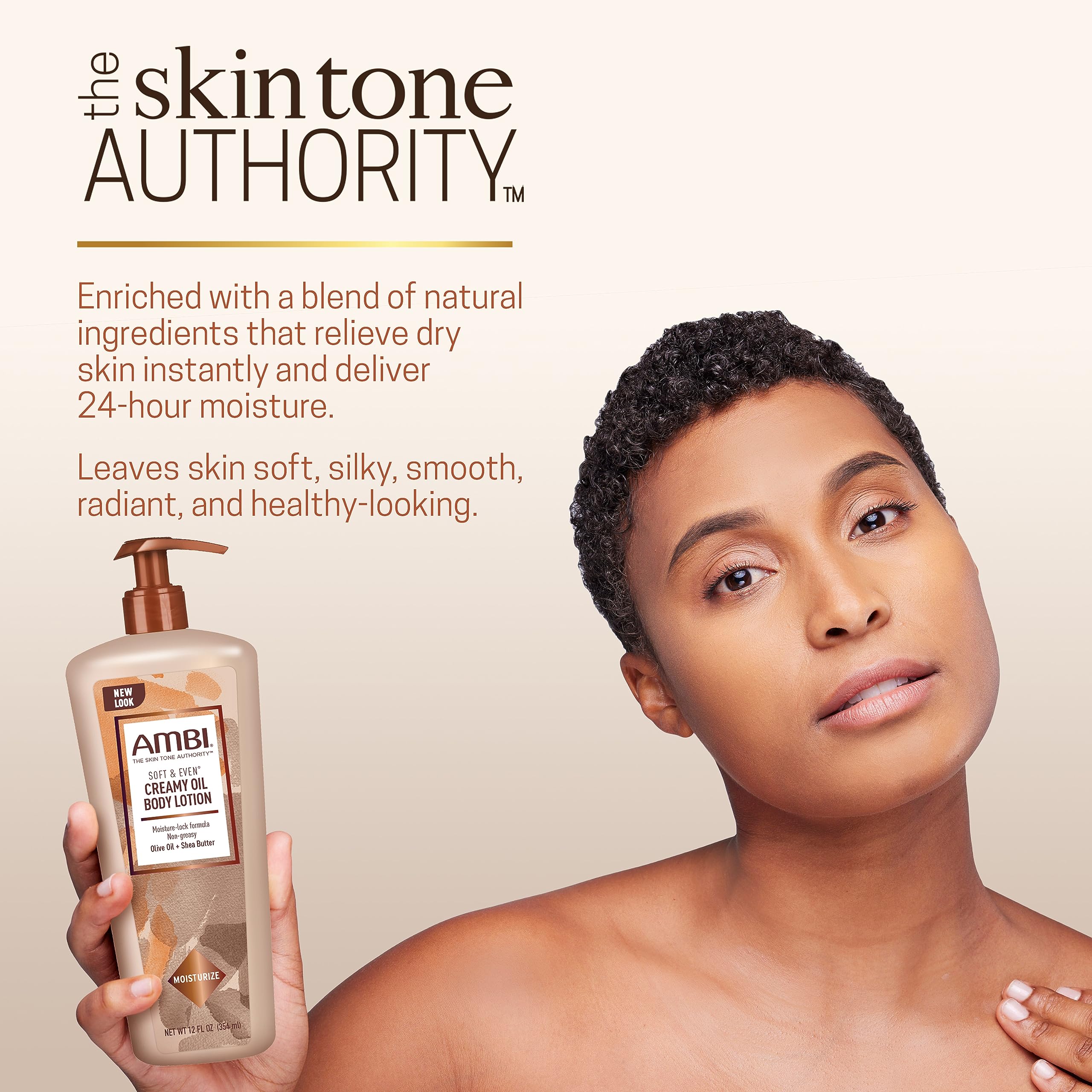 Ambi Soft & Even Creamy Oil Body Lotion | Dry Skin Relief | Fast-Absorbing | No Greasy After Feel | 12 Ounce