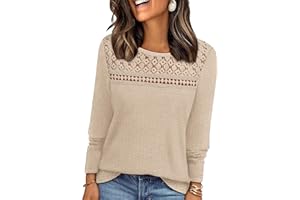 WIHOLL Womens Lace Long Sleeve Shirts Fall Tops Fashion Dressy Casual Lightweight Sweaters Mesh Clothes Trendy Waffle Knit