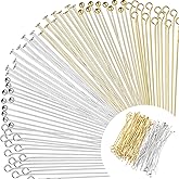 600 Pcs Eye Pins and Flat Head Pins for Jewelry Making, 2 Inch Metal Eyepins Headpins Ball Head Pin Jewelry Making Supplies for DIY Craft Earrings, Necklaces, Bracelets, Pendants (Gold, Silver)