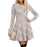 OFEEFAN Sweater Dress for Women Fall 2025 Long Sleeve Crew Neck Ribbed Knit Fit and Flare A-Line Dresses