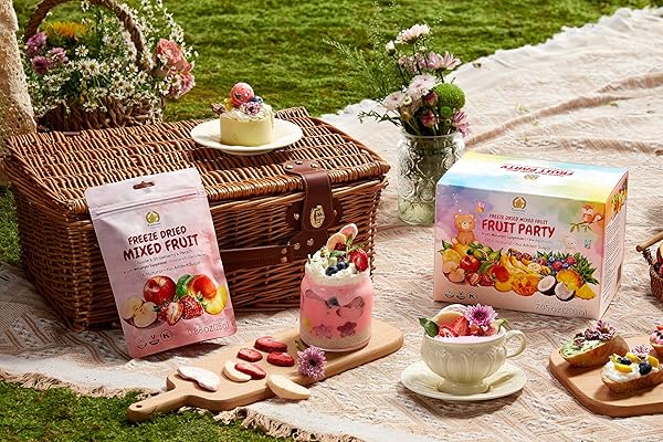 SUNGIVEN FREEZE-DRIED FRUIT PARTY WITH 10+ FRUITS, MIXED FRUITS VARIETY PACK OF 5 BAG, 7.06 OZ, HEALTH SNACK, FRUIT CRISPS, FREEZE DRIED APPLE STRAWBERRY BERRIES LEMON COCONUT FIG MANGO PINEAPPLE, NO SUGAR ADDED, MADE WITH 100% FRUIT