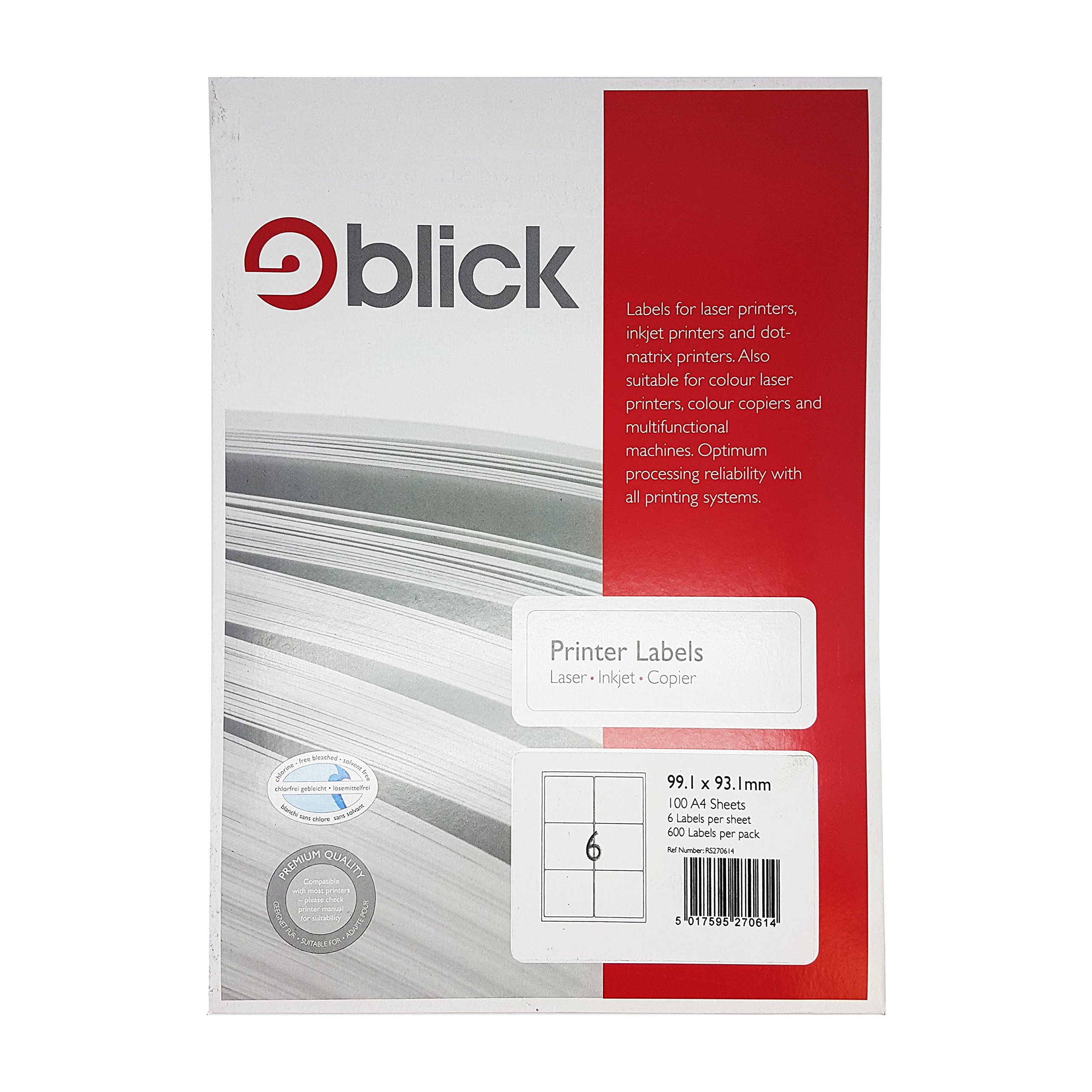 Blick Labels, White, 6 Per Sheet 100 Sheets, Rectangular, 99.1mm x 93.1mm, 600 Labels, For Home, Office, Family, School