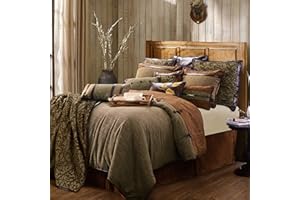 Paseo Road Highland Lodge Rustic Bedding 5 Piece Queen Size Comforter Set, Green Brown Jacquard Western Bedding, Cabin Comforter Set with Bed Skirt, Shams, Accent Pillow