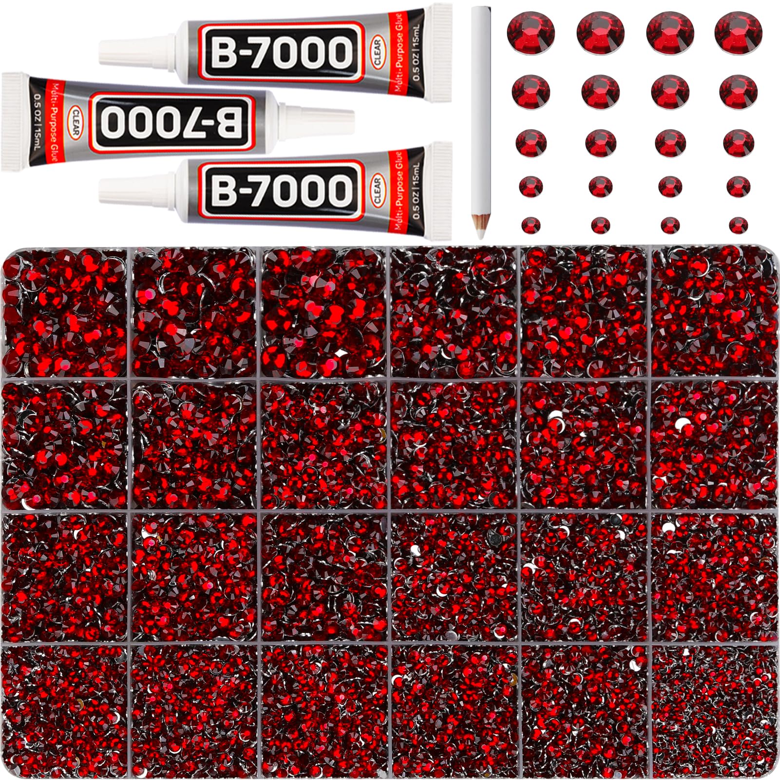 Photo 1 of 32000Pcs Burgundy Rhinestones for Bedazzling, Resin 2,3,4,5,6mm Mix Sizes Flatback Red Garnet Crystals, Maroon Dark Red Gems Diamonds Gemstones Jewels Stones with Glue for Crafting Crafts Clothes