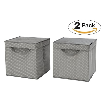 Delta Children 2 Piece Lidded Storage Bins, Dove Grey