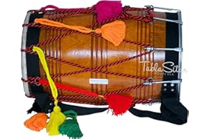 Dhol Drum by Maharaja Musicals, Mango Wood, Natural, Barrel Shaped, Padded Bag, Beaters, Nylon Shoulder Strap, Punjabi Bhangra Dhol Musical Instrument (PDI-GE)