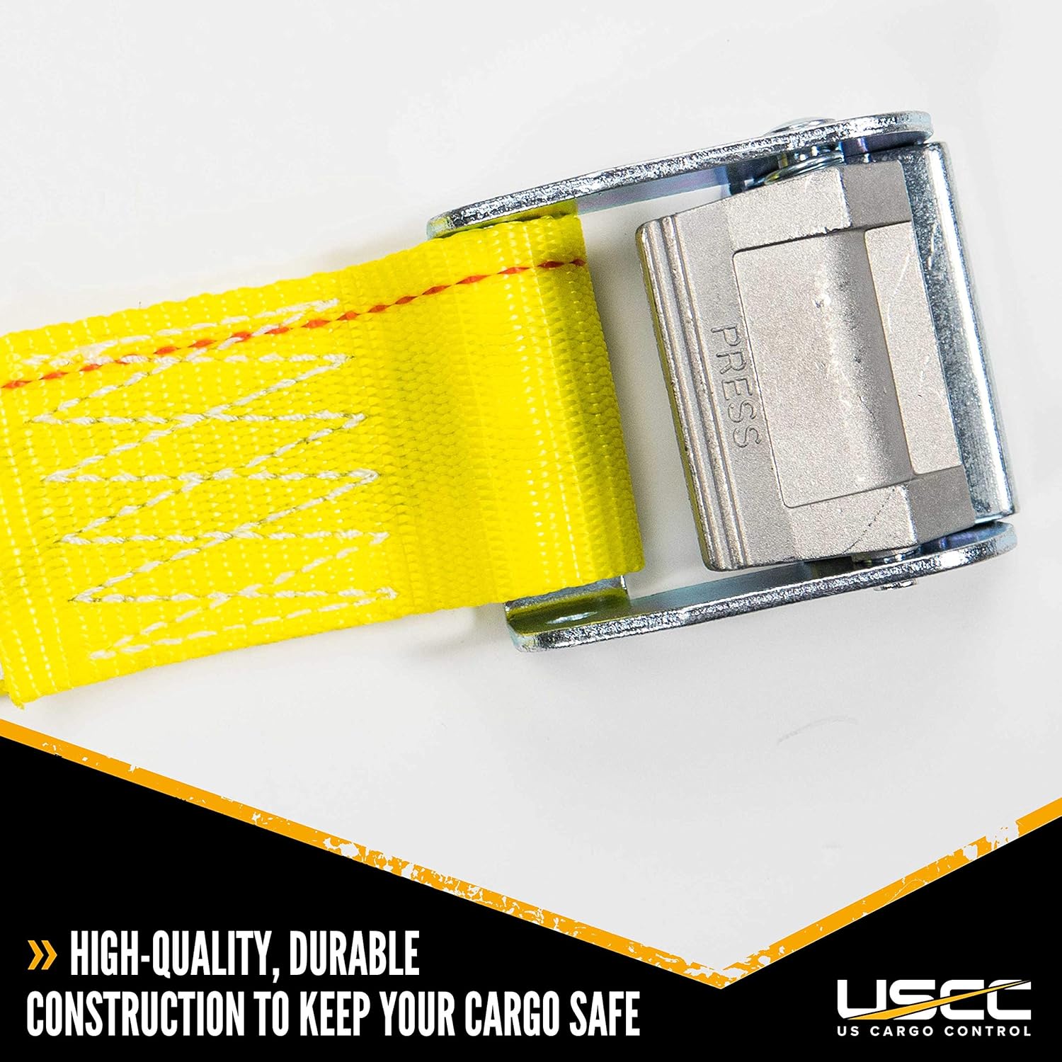 US Cargo Control E Track Cam Buckle Strap - 2 Inch X 12 Foot Yellow E Track Strap - Spring E Fittings - Easily Secure Cargo in an Enclosed Van Trailer - 833 Pound Working Load Limit - 10 Pack - Ratchet Tie Downs - 