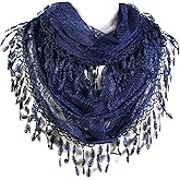 Scarf& Feminine Lace Infinity with Teardrop Fringes