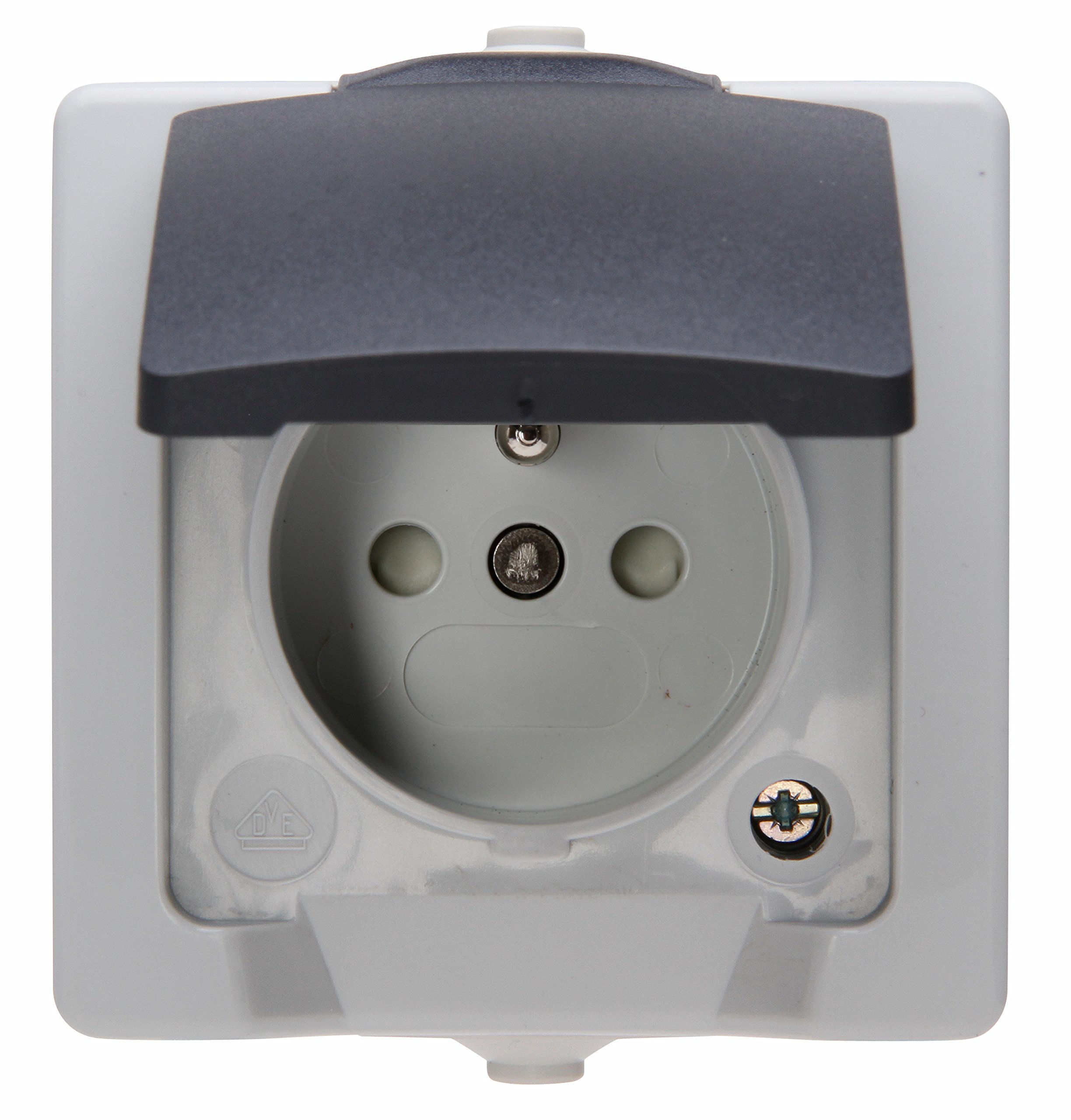 Kopp 107956008 Central Plug Socket Protective Cover with Lid and Heightened Touch Protection AP FR Nautic Grey Color, 1 Piece