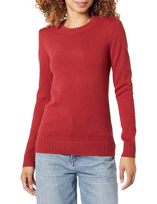 Amazon Essentials Women's Crewneck Sweater, 100% Cotton, Dark Red, Large, Plus Size Available