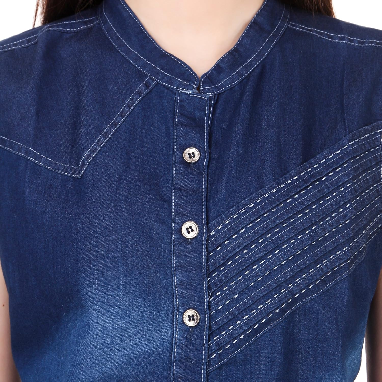 clo clu blue mandarin collar embroidered washed denim casual shirt