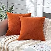 GAWAMAY Decorative Square Throw Pillow Covers 20x20 Inch Set of 2, Super Soft Chenille Pillows Farmhouse Fall Pillowcase for Living Room Bedroom Sofa Couch Cushion Cover Burnt Orange 50x50cm/20x20