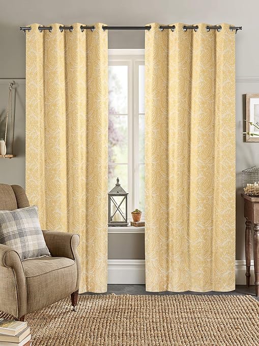 Garden Curtains Quality Blockout Eyelet Curtain Gold Plaid Light