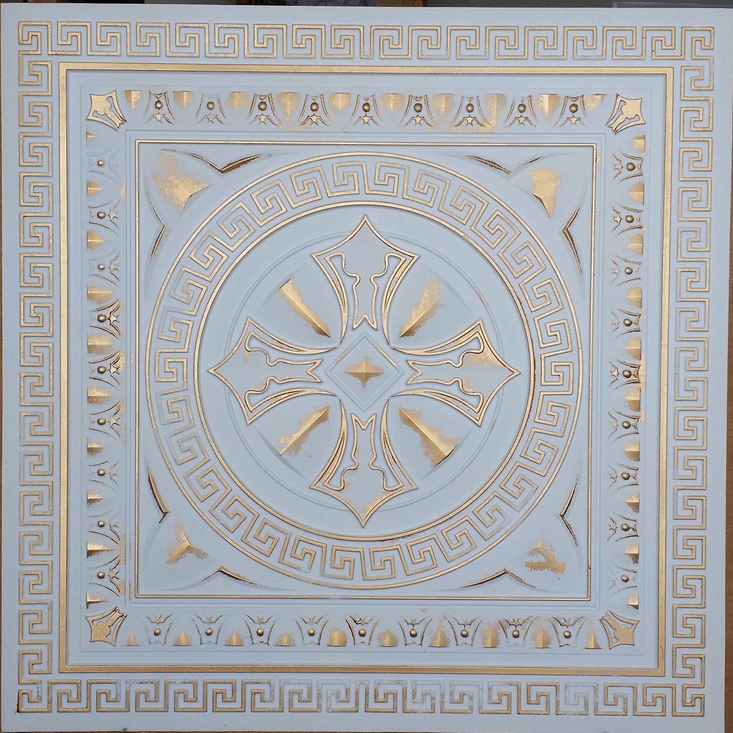 Suspended Ceiling Tiles Faux Painted White Gold 3D Ceiling Panels PL01