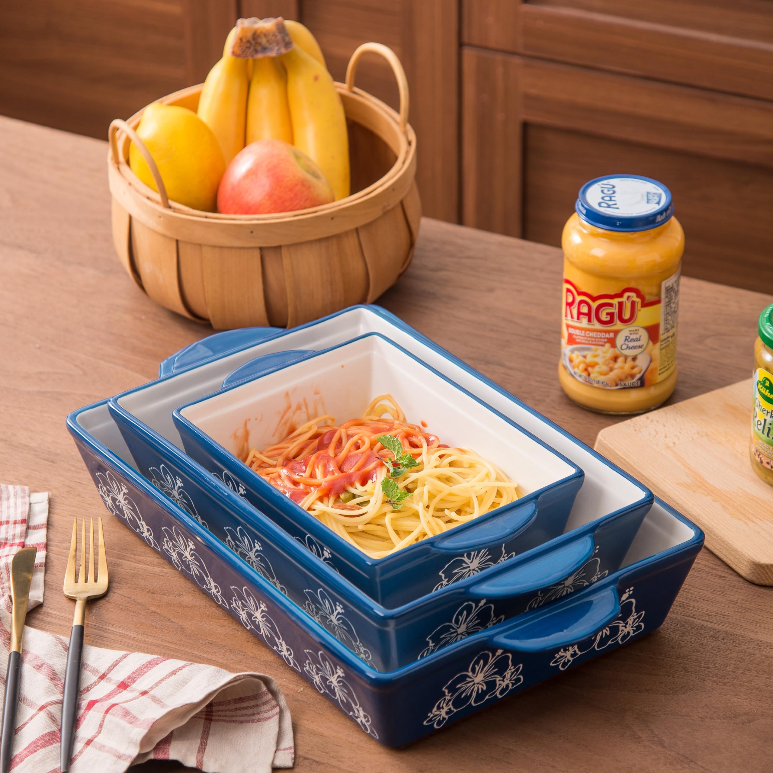 SAGOSKAT Baking Dishes Ceramic Casserole Dish 13x9inch Baking Dish Bakeware Set Nonstick 3pcs Lassagne Pan Stackable for Kitchen
