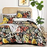 Yiran Quilt King Size, Black Yellow Sunflower Floral Bedspreads Bedding Set, 3 Pieces Fall Soft Lightweight Microfiber Coverlet with 2 Pillow Shams for All Season 106x90 Inch