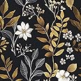 HENNOR Black Gold Wallpaper Peel and Stick Boho Wallpaper Leaf Contact Paper for Cabinets Vinyl Self Adhesive Vintage Modern Wall Paper for Room Kitchen Countertop Bathroom 17.5in x9.8ft