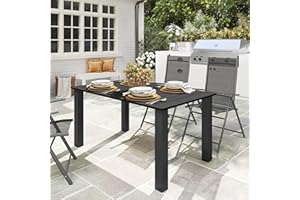 Outsunny 59" Outdoor Dining Table with Umbrella Hole for 6 People, Rectangle Patio Table with Slatted Metal Tabletop, Steel F