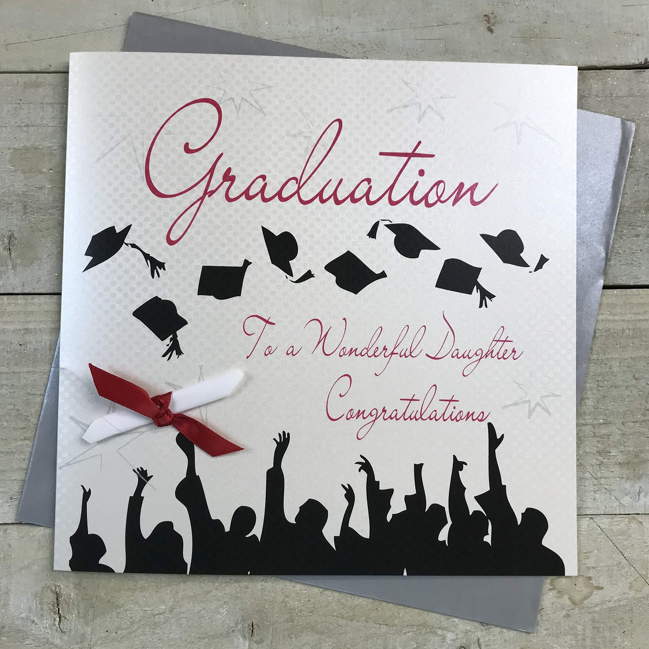 WHITE COTTON CARDS Large Scroll, Wonderful Daughter Handmade Graduation Card, XWB98d