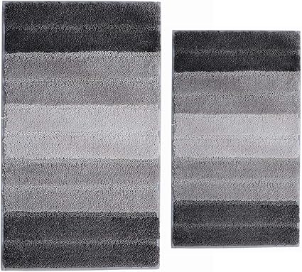 Non Slip Bath Mat Set 2 Pieces 45 X 65 Cm And 50 X 80 Cm Bathroom Mat Gradient Grey Super Soft Bedside Rug Carpet Floor Mat Quick Drying Machine Washable Amazon Co Uk Home