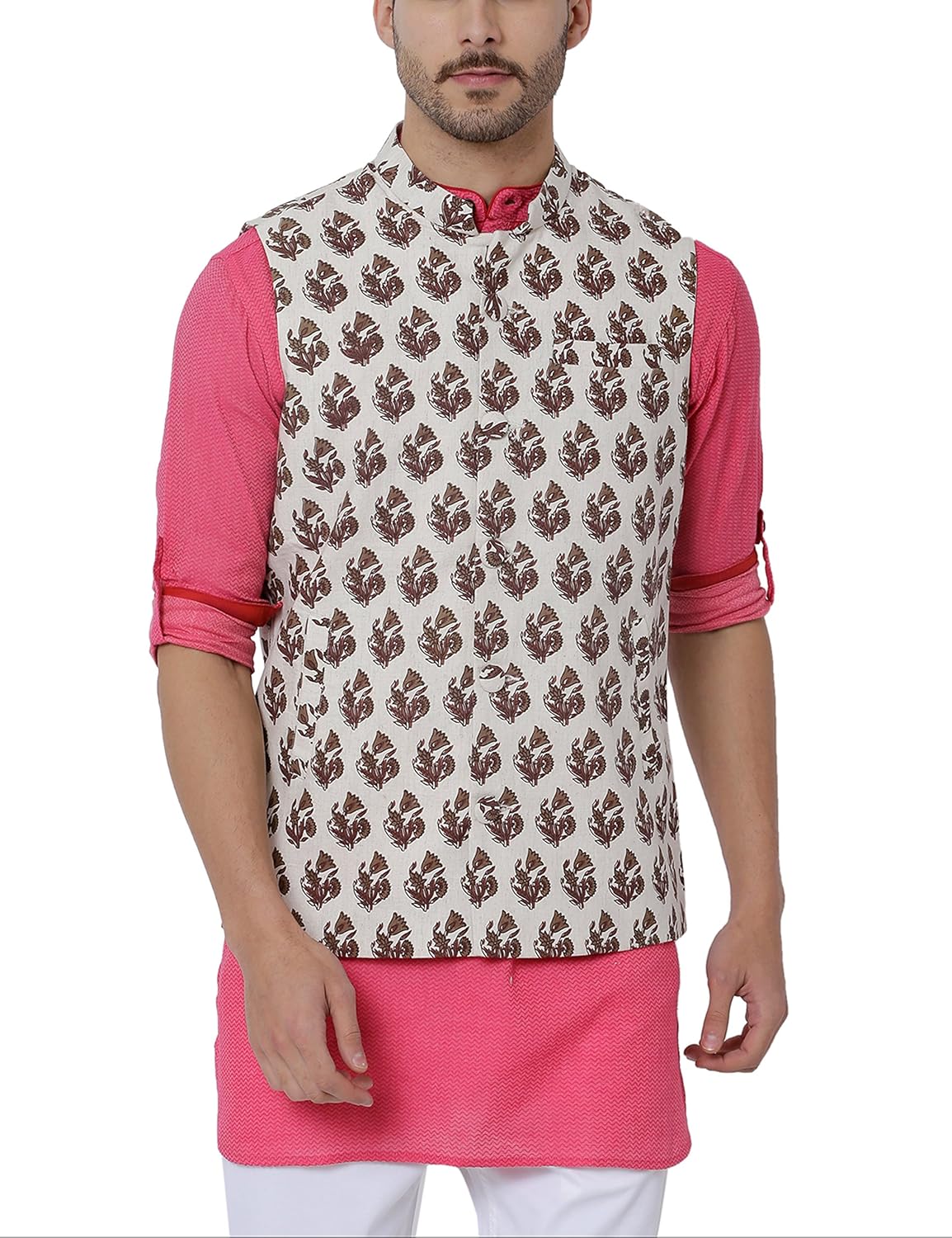 svanik off white printed blended waistcoat.