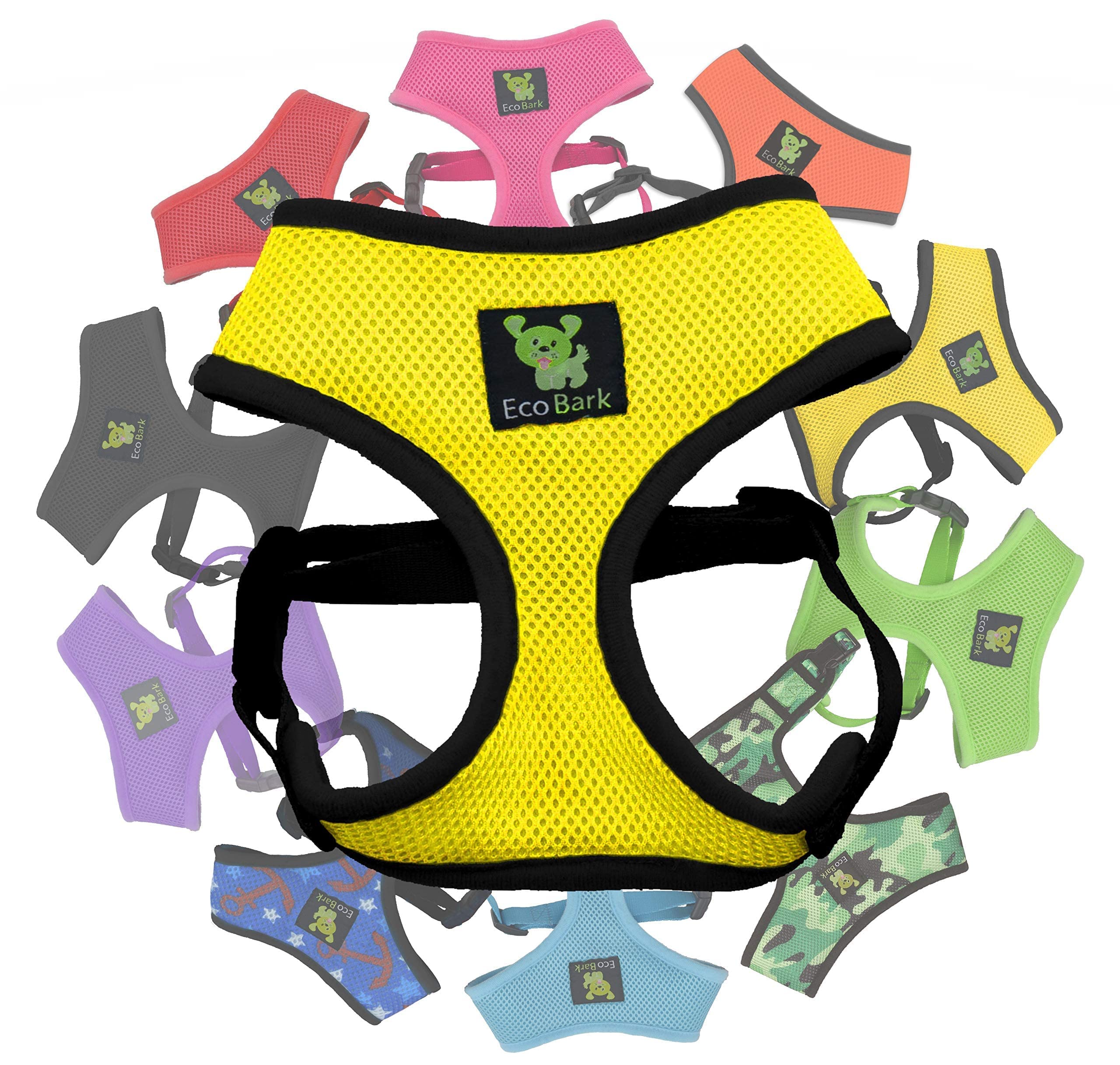 Photo 1 of EcoBark Yellow Dog Harness - Eco-Friendly Max Comfort Harnesses - Luxurious Soft Mesh Halter - Over The Head Harness Vest- No Pull and No Choke