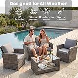 EVRE Roma 4 Seater Rattan Garden Set with Glass Coffee Table Cedar Brown view 6