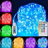 Ollny USB Rope Lights Indoor Color Changing, 33FT 100 LED String Lights with Remote, 18 Colors Christmas Light for Indoor Bedroom Party Wedding Holiday Decorations