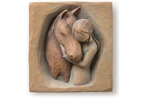 Willow Tree Quiet Strength, Always There for me, Expression of Friendship and Love Between Girls and Horses, Sculpted Hand-Painted Bas Relief Wall Plaque