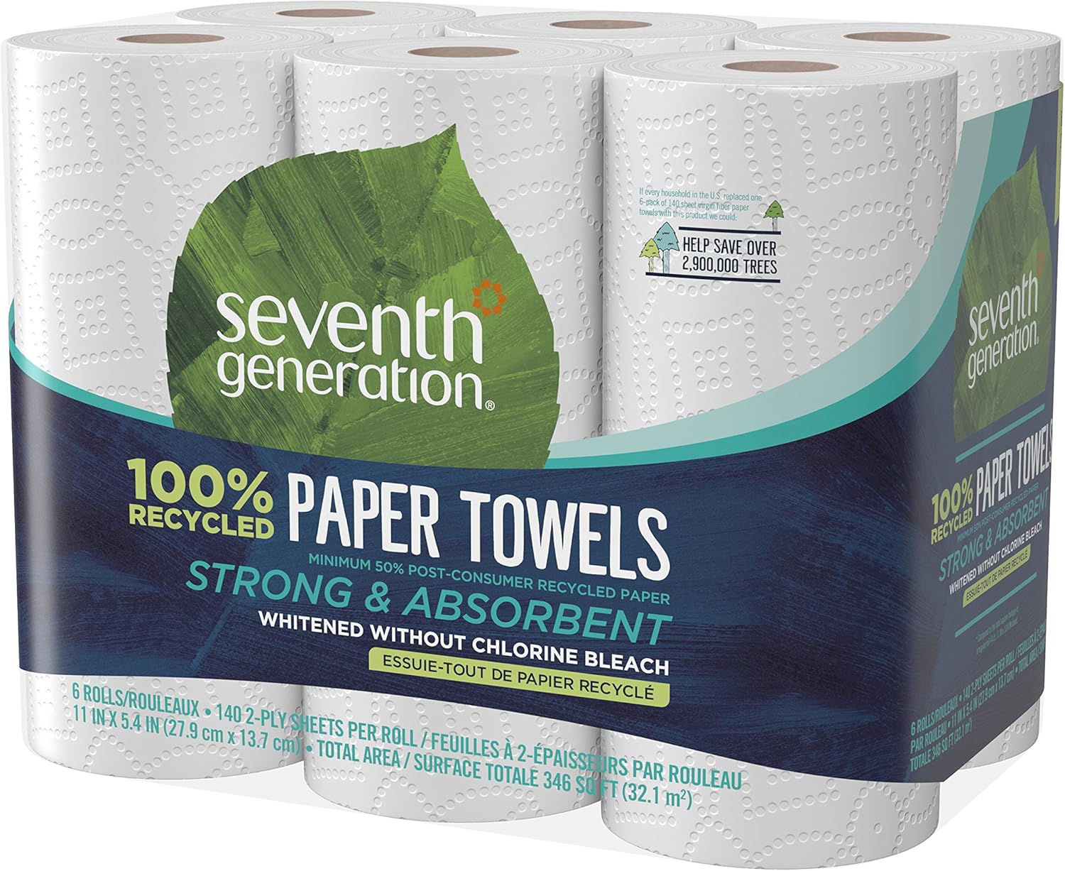 Seventh Generation Paper Towels, 100% Recycled Paper, 2-ply, 6 Roll, 2 Pack (12 Rolls): Health & Personal Care