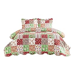Bedsure Christmas Quilt Set Queen - Red Quilts for