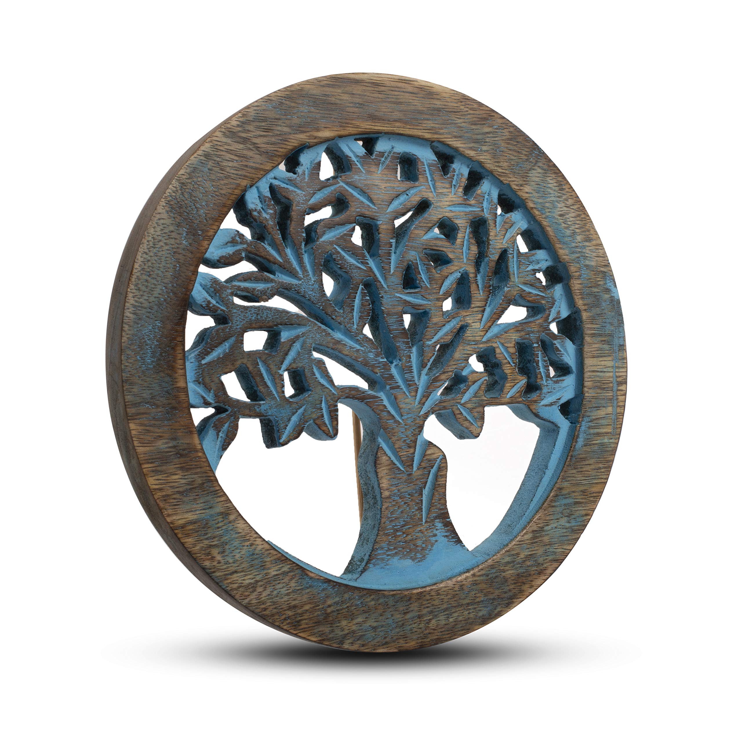 Handmade Wooden Trivet For Hot Dishes Plates & Pots Holder Hot Pad For Kitchen & Dining Table Decor Cookware Heat Resistant Rustic Decorative Carvings Tabletop Home & Dining Table Essentials (Blue)