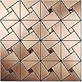 Vamos Tile Peel and Stick Backsplash Tile with Gloves - Metal Tile Stick on Backsplash for Kitchen and Bathroom Rosegold Windmill Puzzle Glass Mixed Self Adhesive Mosaic Tiles(12"x12"x10 Sheets)