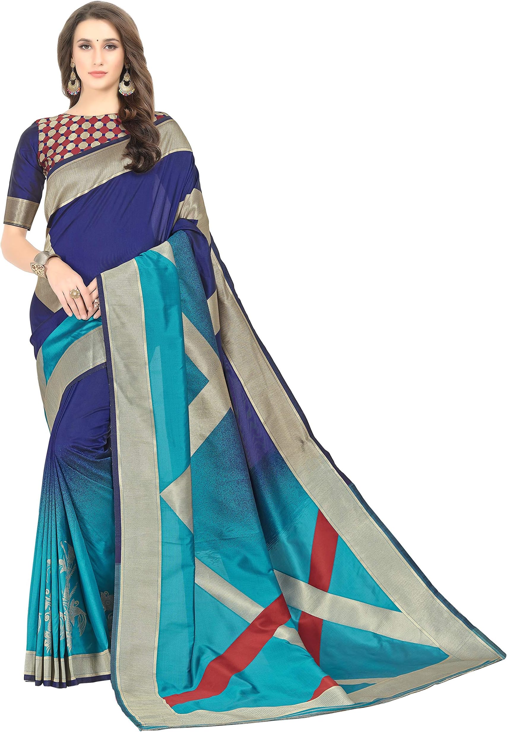 COTTON SHOPY Women's Banarasi Silk Saree With Unstitched Blouse Piece