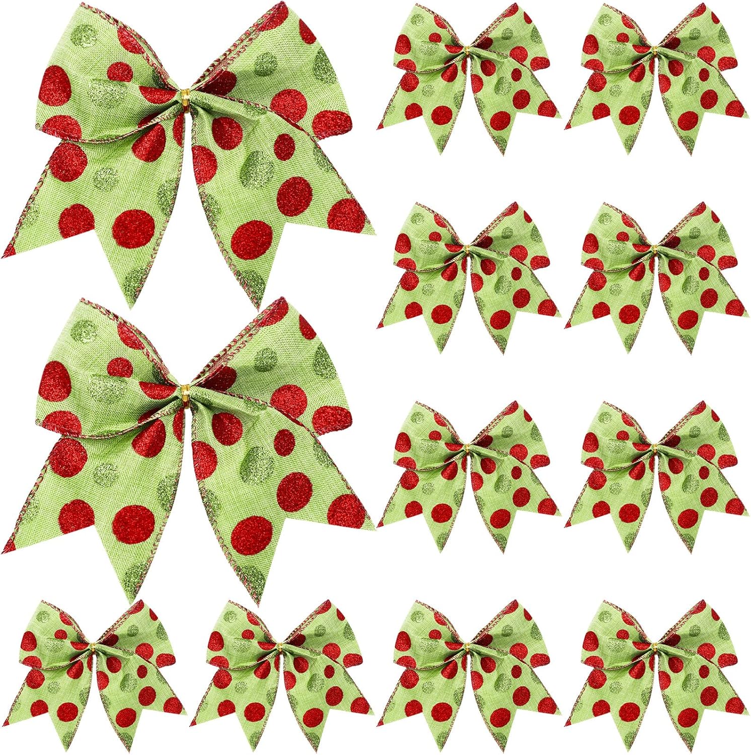 Bows & Ribbons - Jetec 12 Pcs Red Green Christmas Bows Decoration 6 Inch Large Christmas Wreaths Bows Xmas Tree Dot Bows Ribbons Ornaments for Garland Wedding Home Holiday Gift Party (Glitter Pattern)