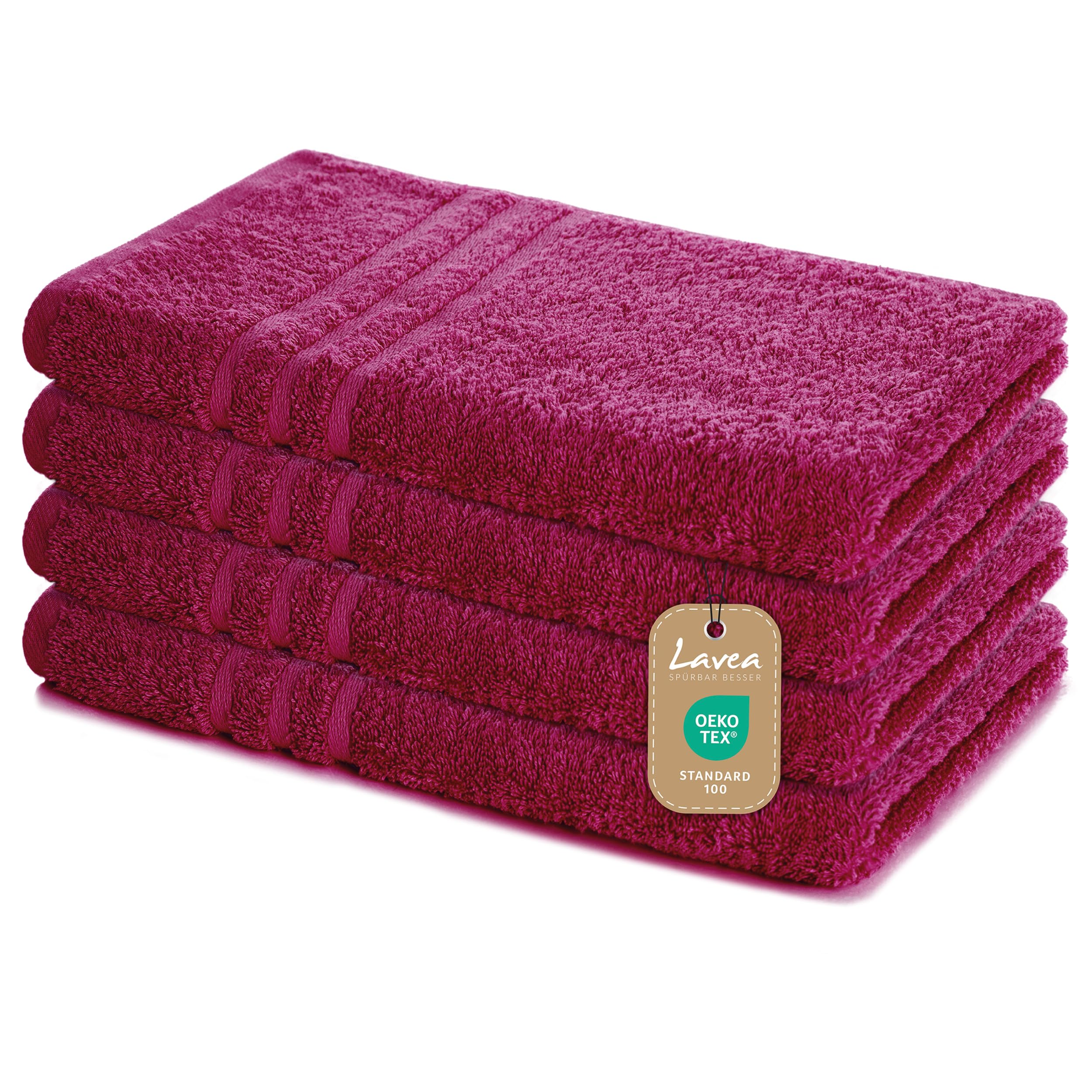 Lavea Set of 4 hand towels, 50 x 100 cm, Elena Frottiererie, 100% cotton, terry bath towel, absorbent and soft, sports towel, washable at 60°C, tumble dryer-safe, hand towel set, terry cloth, burgundy