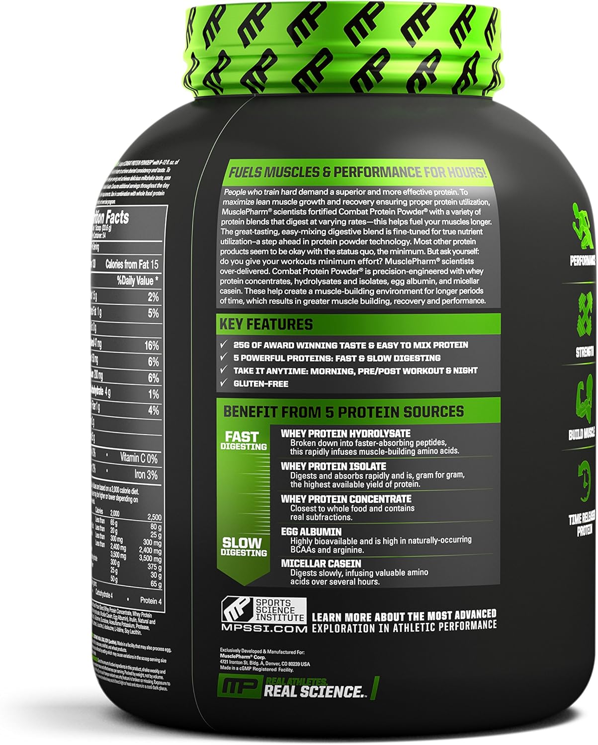 MusclePharm Combat Protein Powder, 5 Protein Blend, Vanilla, 4 Pounds, 54 Servings: Health & Personal Care