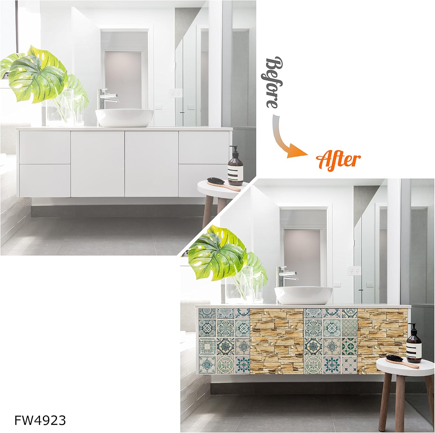 WALPLUS FW4923-COM-WM5110x2/WM5112x2 Green Tiles and Rock Pattern Self-Adhesive Decal Furniture Wrap, Vinyl, Multi-Colour - Image 5