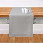 Solino Home Cotton Linen Light Grey Table Runner 120 Inches Long - Hemstitch 14 x 120 Inch Table Runner for Spring, Easter, Mothers Day