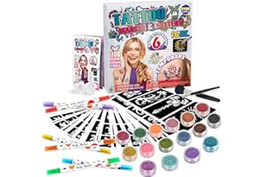 FUN KIDZ Tattoo Kit for Kids Ages 8-12, FunKidz 6 Double Tips Sparkle Brush Body Art Markers for Skin Plus Temporary Glitter Tattoo Kits With 106 Cute Tattoo Stencils Tattoo Glues Cool Presents for Tween Girls