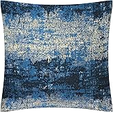 THE-TINOART Sparkling Gold and Navy Coastal Throw Pillow Covers 20x20, Luxury Blue Jacquard Pillow Covers for Living Room Sof