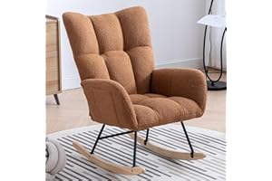 Whalemon Rocking Chair Nursery, Teddy Upholstered Glider Rocker with High Backrest, Reading Chair Modern Rocking Accent Chairs Glider Recliner for Living Room, Nursery, Bedroom,Brown