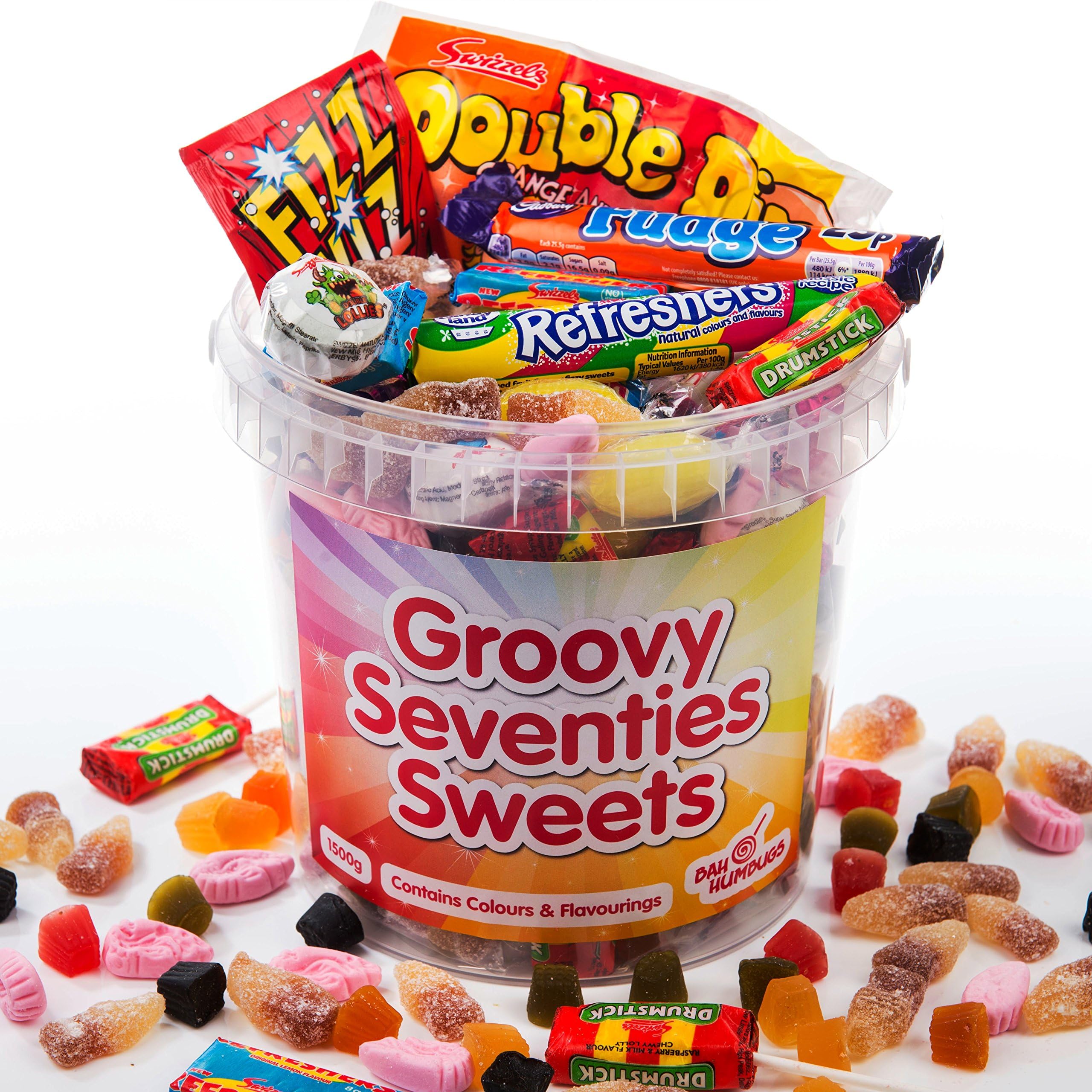 1970s Sweet Hamper, Seventies Decade Sweet Bucket 1500g Sweet Gift