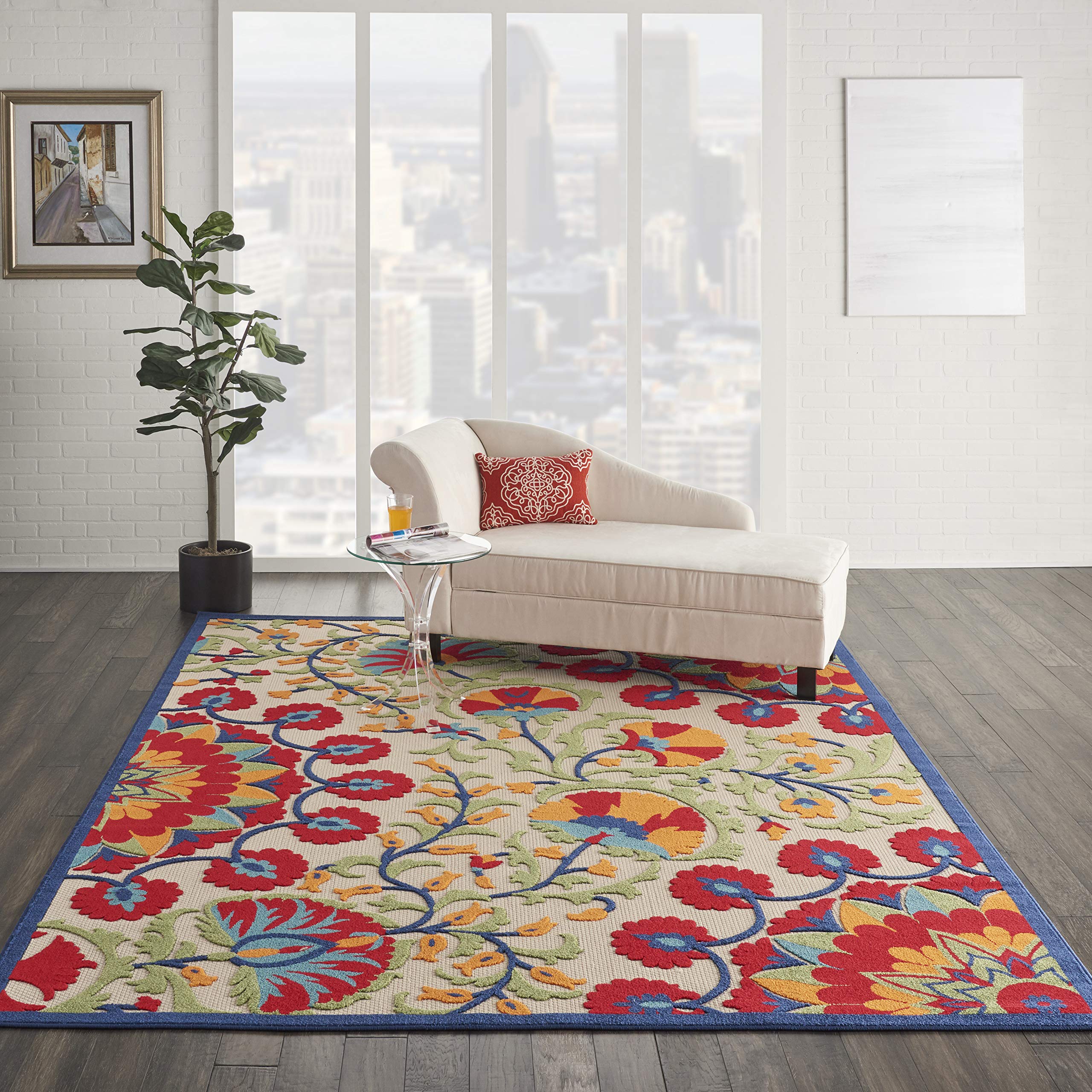 Nourison Aloha Red Multicolor Easy Care Indoor Outdoor Area Rug 7'10"  | amzdealz