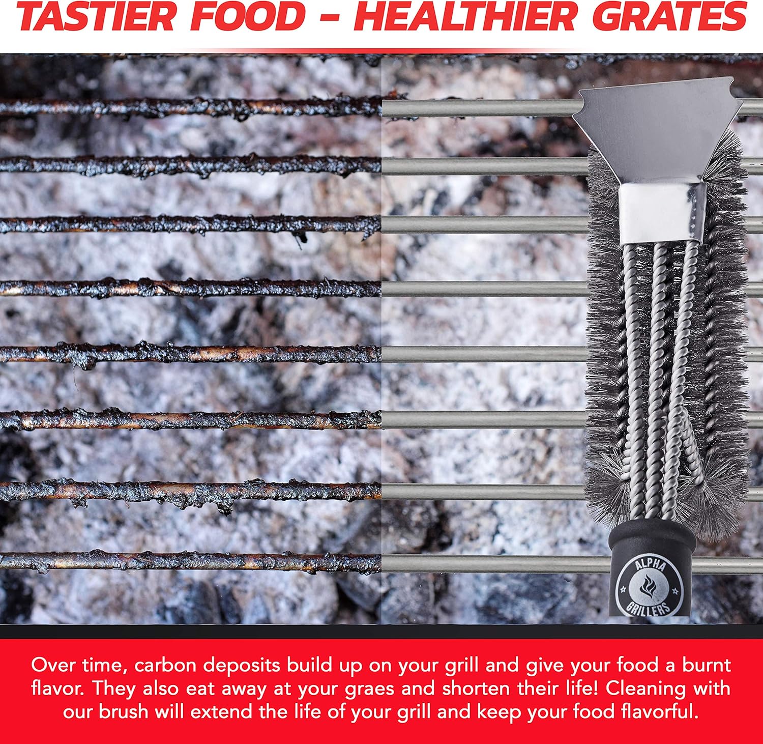 Alpha Grillers Grill Brush and Scraper. Best BBQ Cleaner. Perfect Tools for All Grill Types, Including Weber. Stainless Steel Wire Bristles and Stiff 18 Inch Handle. Ideal Barbecue Accessories: Home & Kitchen