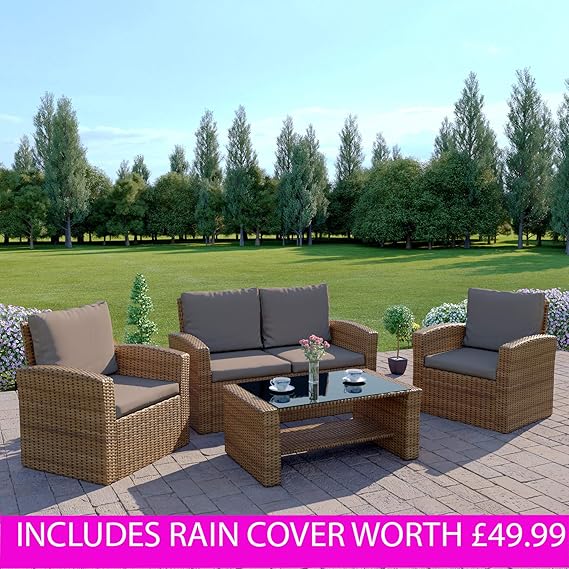 Abreo Rattan Garden Furniture Sofa Set INCLUDES PROTECTIVE COVER Patio