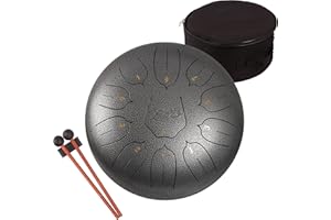LOMUTY Steel Tongue Drum 12 Inch 11 Notes for Adults - Ethereal Metal Instrument for Meditation & Yoga with Music Book, Mallets & Carry Bag (Silver)